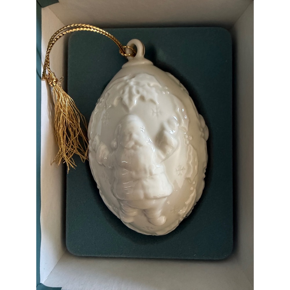 Lenox 1995 Santa Claus Fine China Egg Ornament White Porcelain Gold Tassel VTG